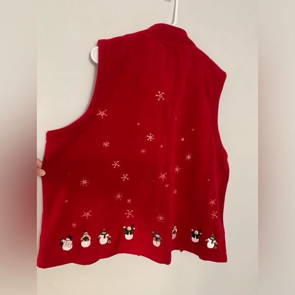VTG Snowman Snowflake Vest Jacket Winter Vest Warm Embroidered Red White 2X - Picture 8 of 13